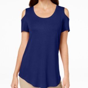 JM Collection scoop cold shoulder shirt blue L